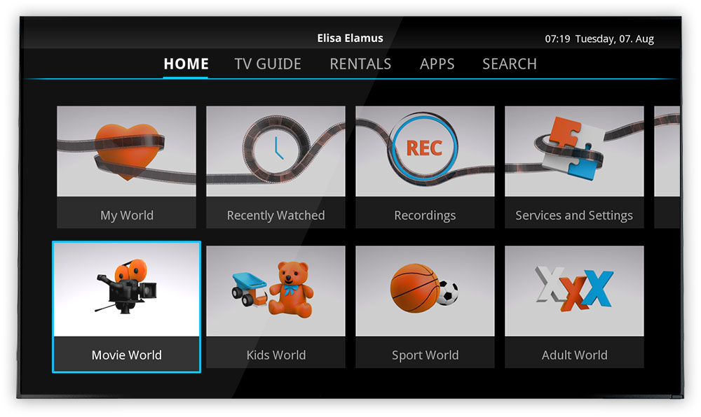 Worlds in the Elisa set top box menu