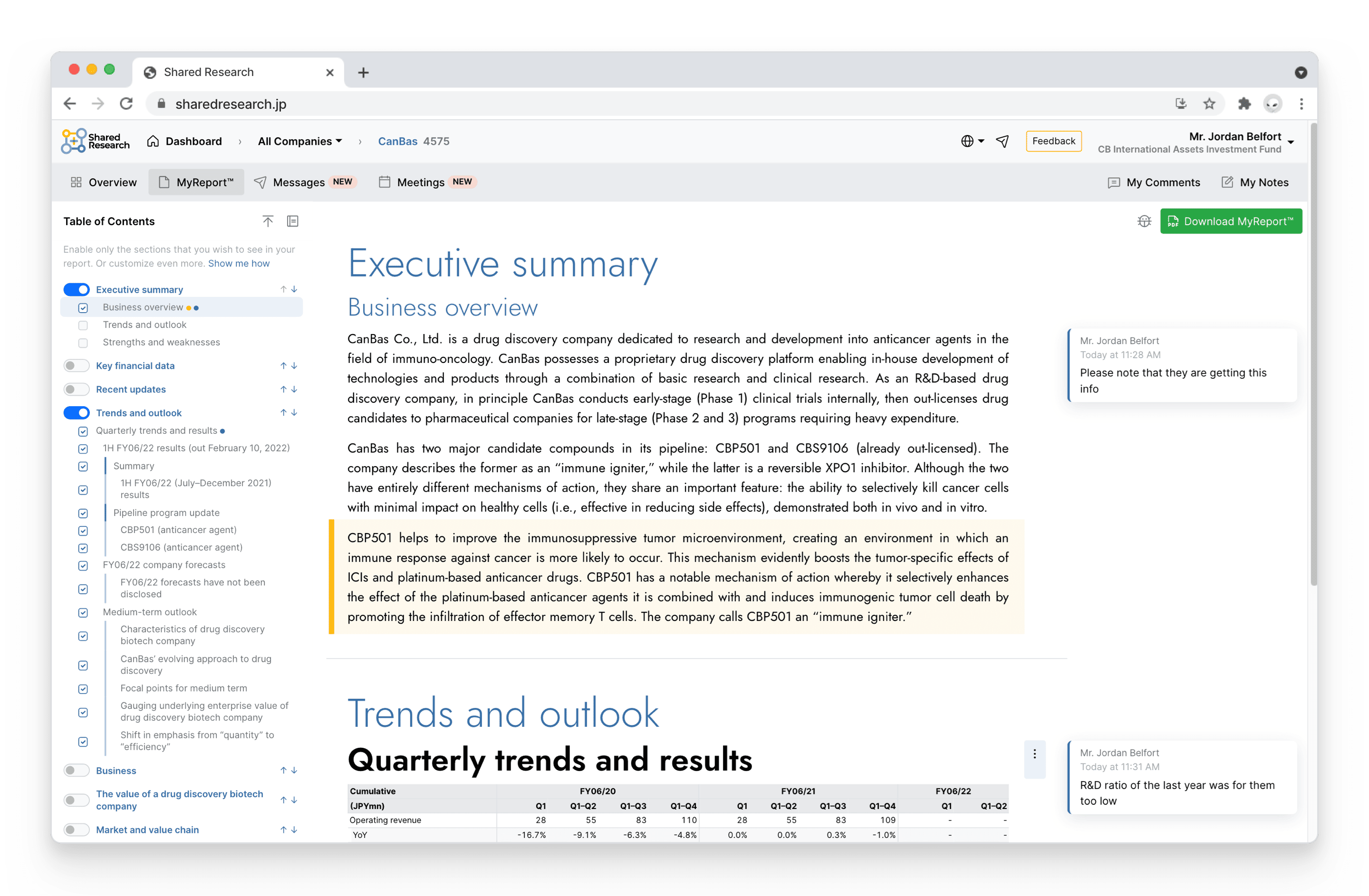 MyReport™ example